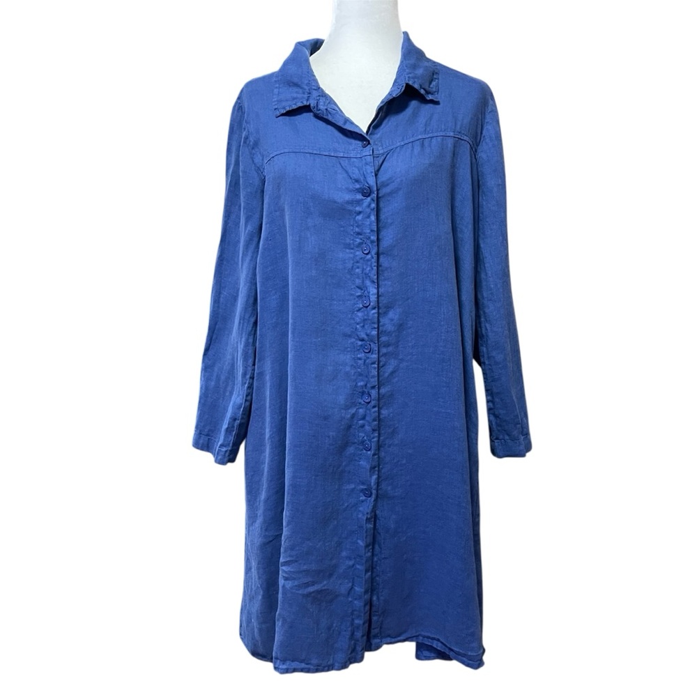 Grizas Blue Linen Shirt Dress US M